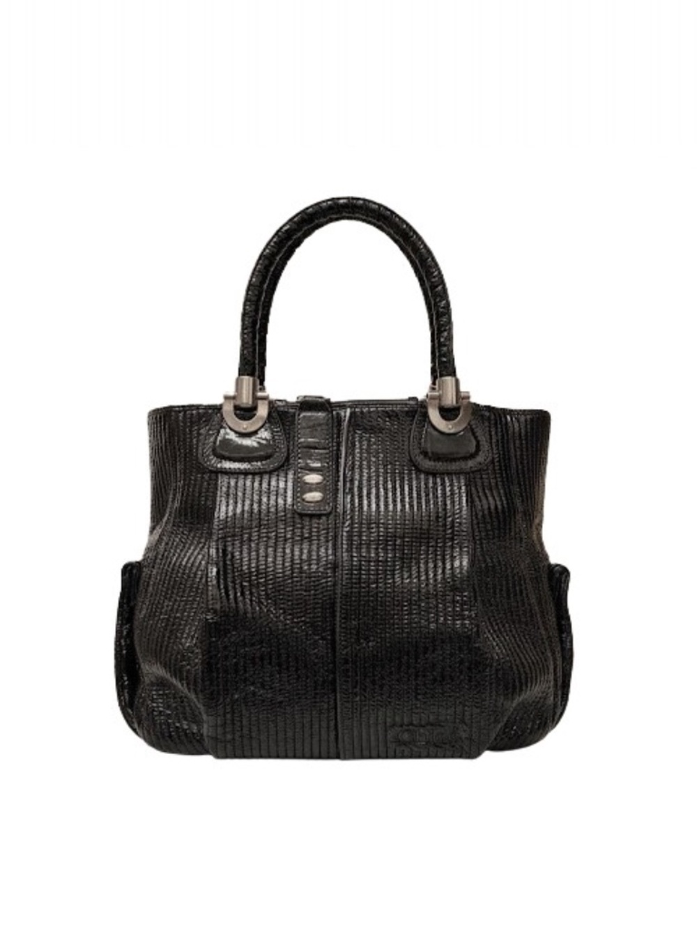 Chloé Large Bay Satchel Black Quilted Patent Leather Silver Hardware 2007 Bag
